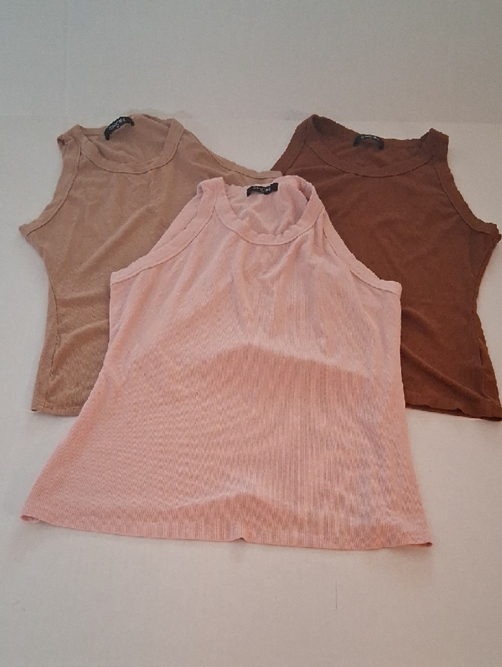 Set of 3 Slim Fit Ribbed Tank Top in Taupe, Tan.& Pink